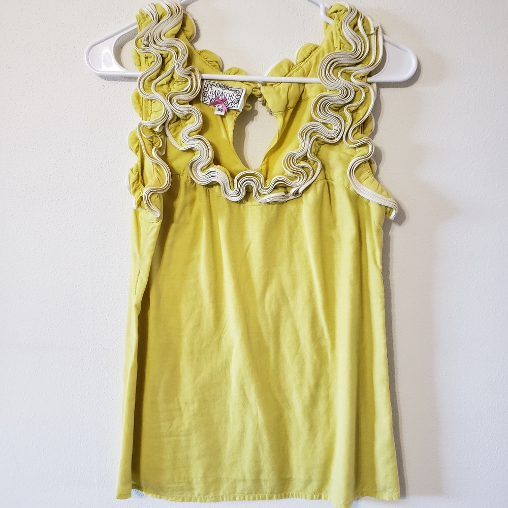 YOANA BARASCHI XS Sleeveless Yellow Ruffle Blouse